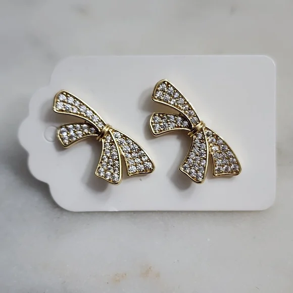 Elegant Gold Plated Bow Earrings - Picture 4 of 5
